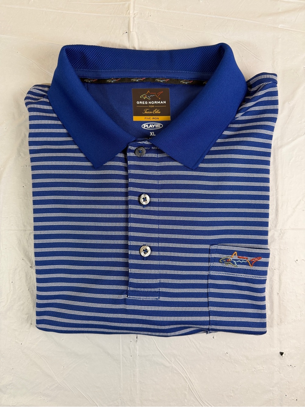 Tasso Elba Greg Norman Men’s Royal Blue and White Striped Polo